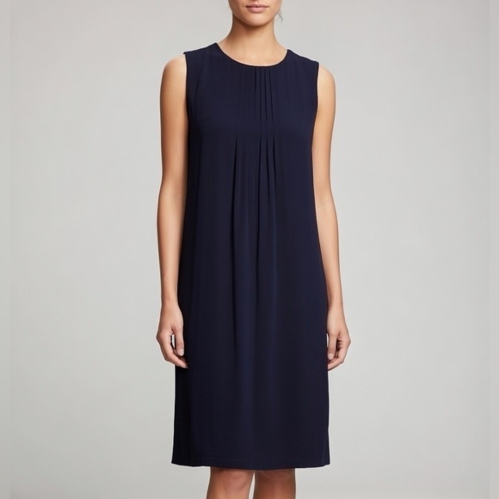 Calvin Klein Women's Sleeveless Pleated Sheath Dress Navy Blue Knee Length